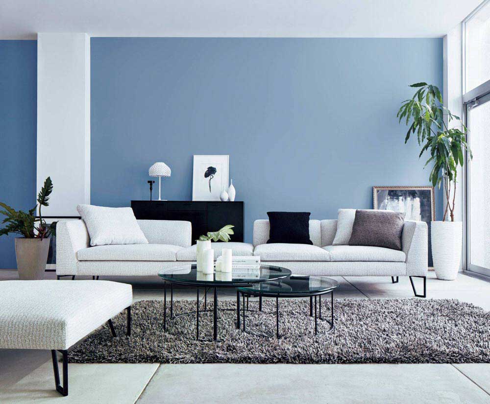 Mẫu nội thất phòng khách màu xanh dương