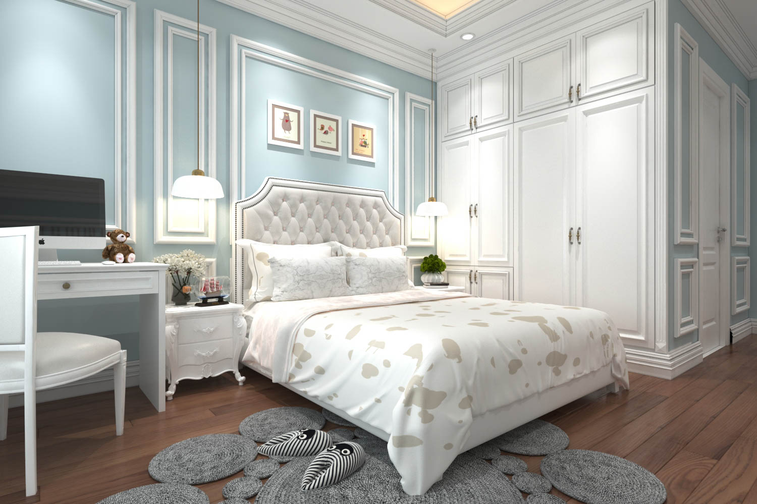 Đồ nội thất được son hoàn toàn màu trắng giúp căn phòng trở nên sang trọng