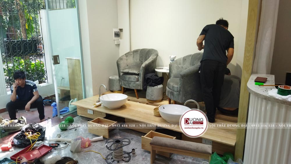 Kiểm tra hiện trạng thi công nội thất và bàn giao tiệm nail ở Nguyễn Xiển - Hà Nội