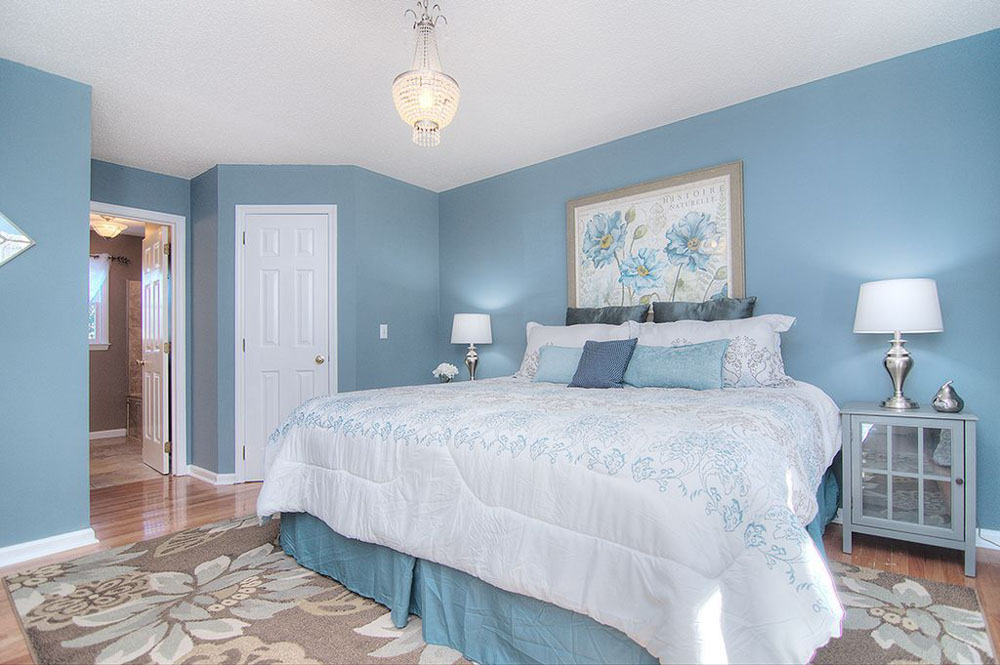 Thiết kế phòng ngủ màu xanh dương và trắng