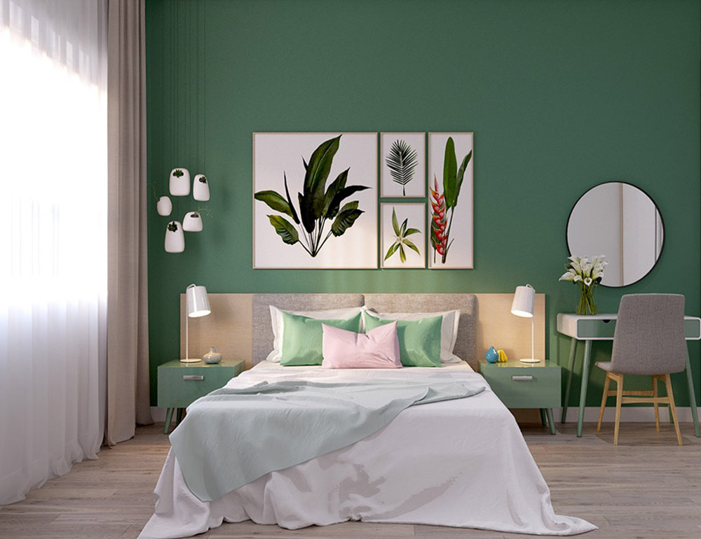 Thiết kế phòng ngủ màu xanh lá
