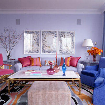 phòng khách màu tím nhạt nhẹ nhàng tinh tế