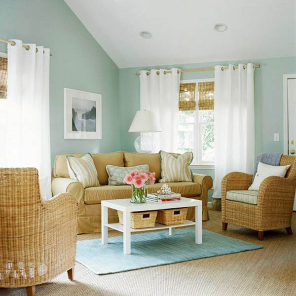 phòng khách màu xanh ngọc kết hợp với nội thất vàng nhạt - sự kết hợp lạ mắt độc đáo