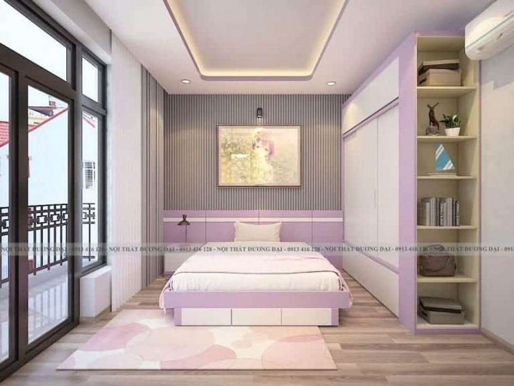 Phòng ngủ dịu dàng pha màu tím nhạt