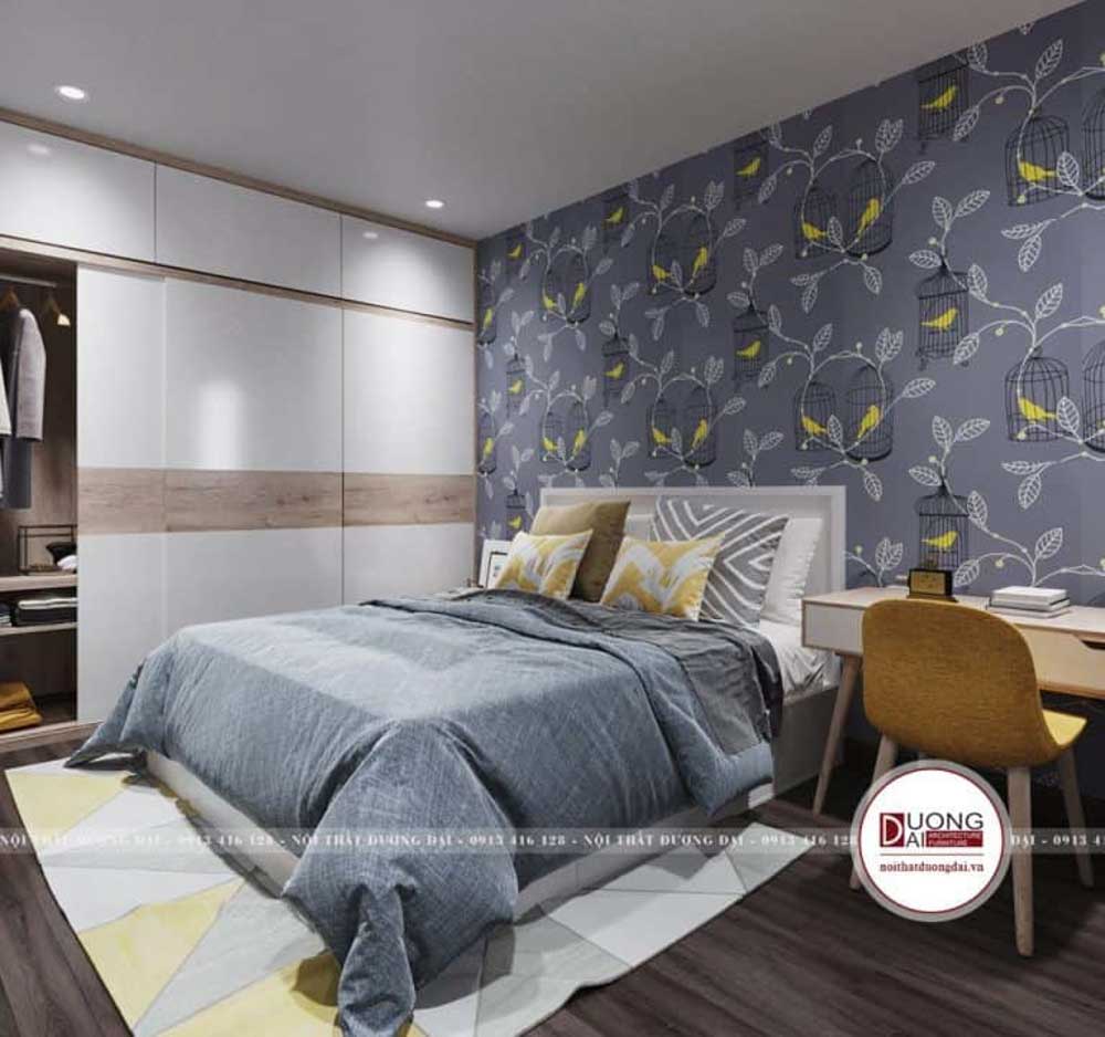 Thiết kế phòng ngủ ấn tượng với giấy dán tường hoa