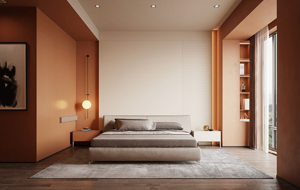 sơn tường màu cam đào lạ mắt cho thiết kế phòng ngủ