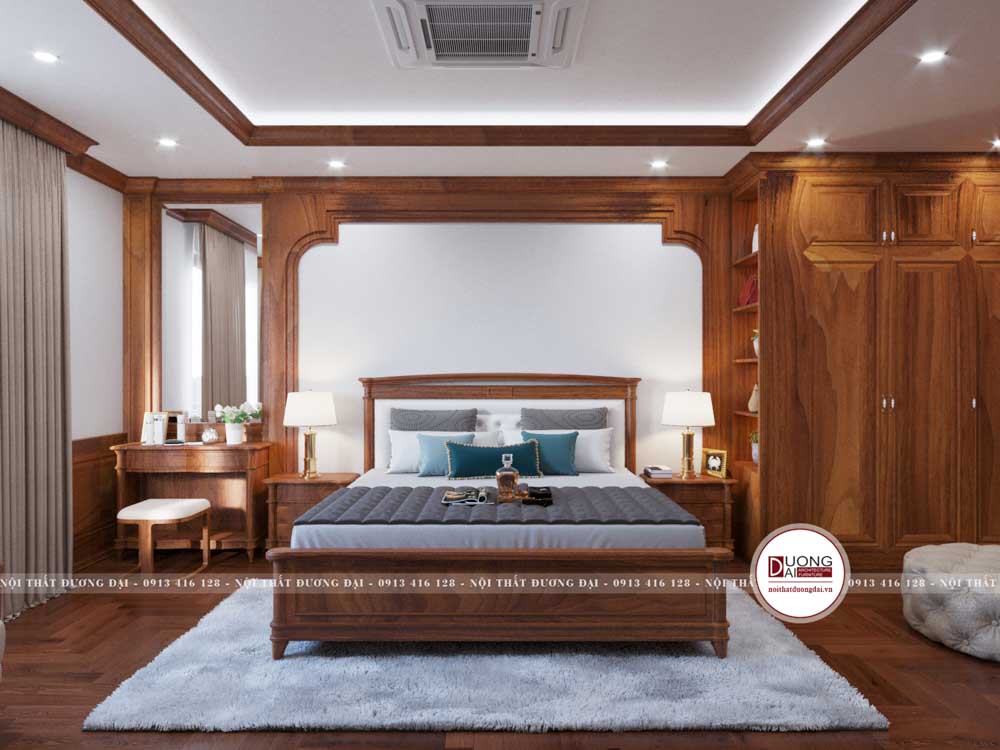 Phòng ngủ vợ chồng theo phong cách hiện đại nội thất gỗ tự nhiên