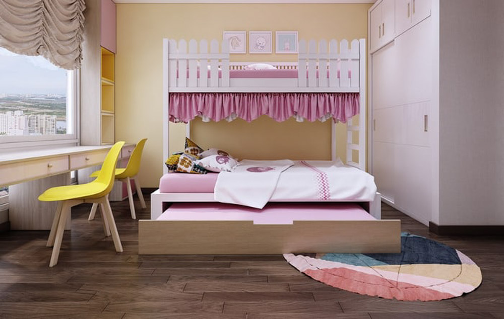 Thiết kế phòng ngủ giường tầng cho 2 bé gái