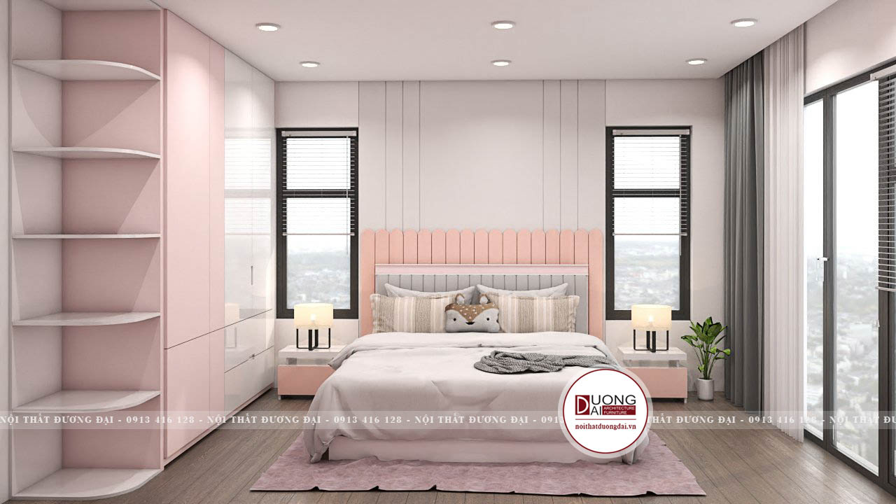 Phòng ngủ sơn màu hồng nữ tính nhẹ nhàng