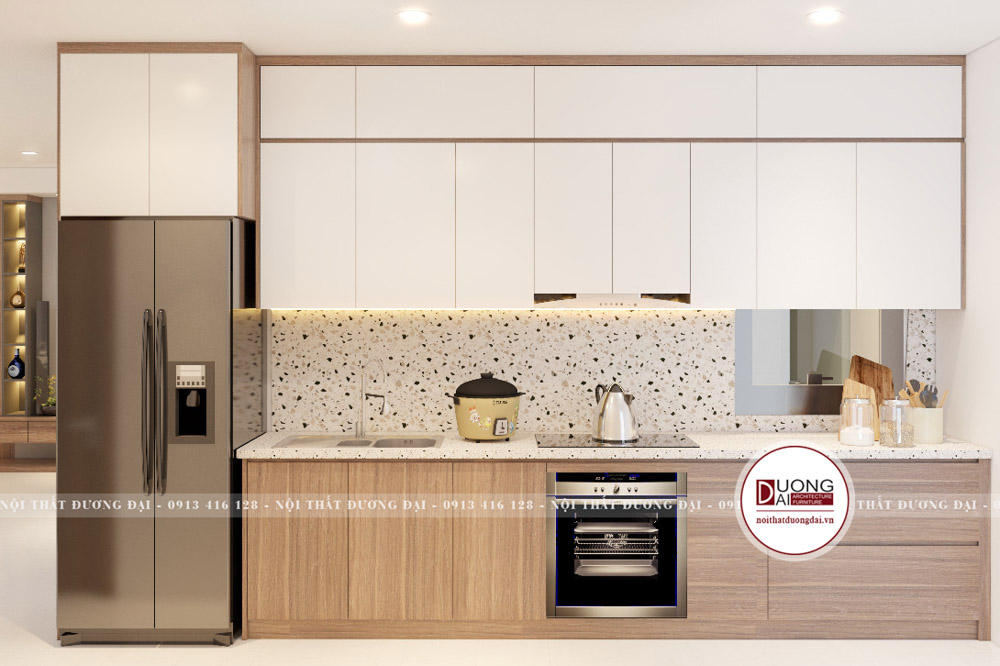 Tủ bếp 2 tầng là loại tủ bếp tương tự như tên gọi của nó với cấu tạo hai tầng