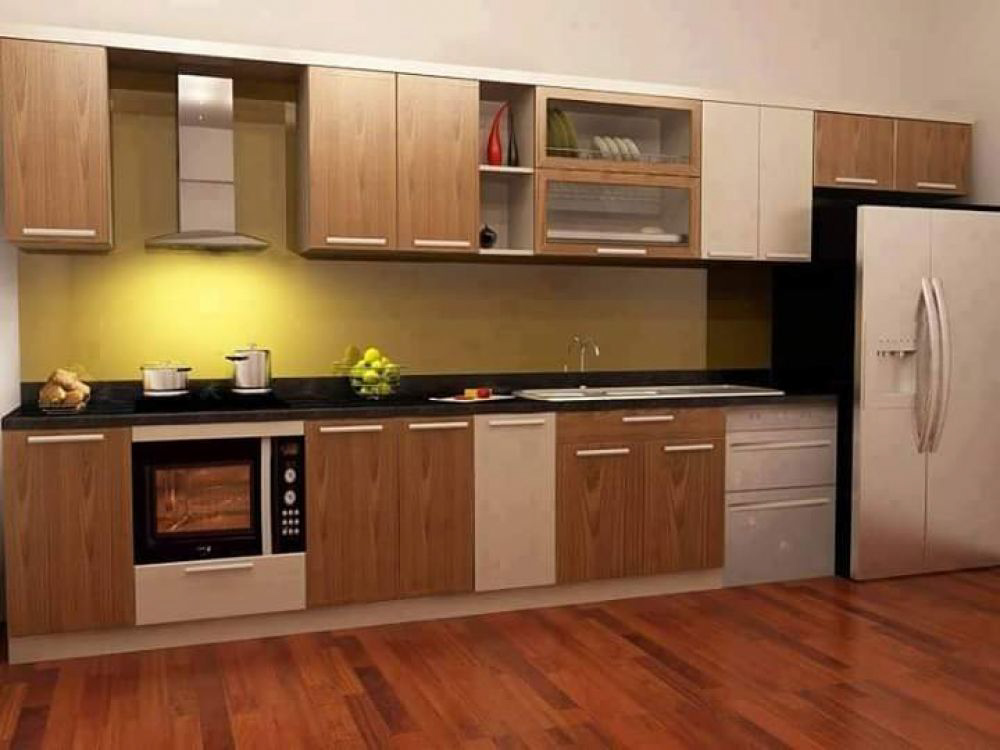 tủ bếp gỗ cao su kết hợp với gỗ công nghiệp