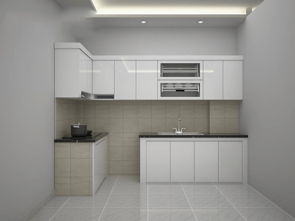 Tủ bếp thiết kế đơn giản với gam màu trắng hiện đại