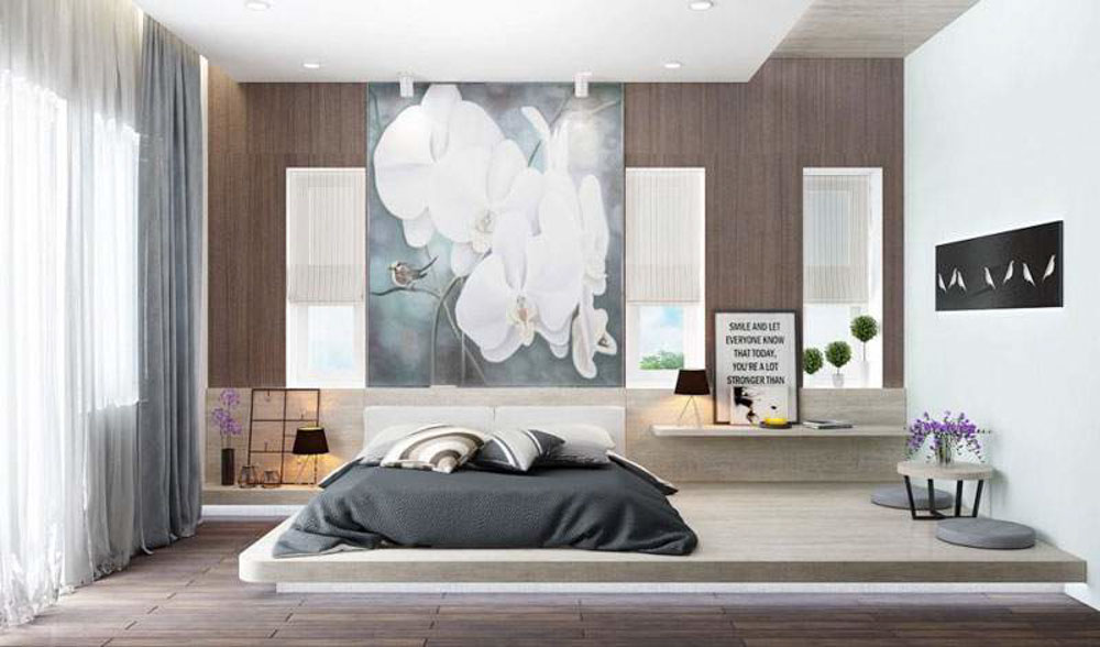 Mẫu phòng ngủ thiết kế đơn giản điểm nhấn là bức tranh treo tường