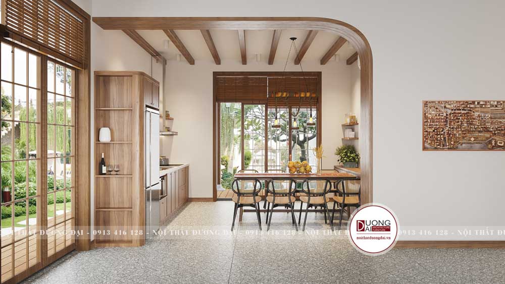 Phòng bếp tông màu nâu gỗ hợp với tuổi canh thân