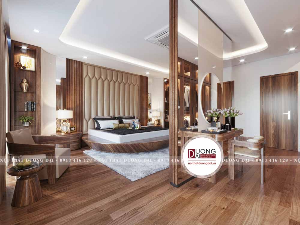Mẫu phòng ngủ đẹp làm bằng gỗ Walnut kết hợp gỗ công nghiệp