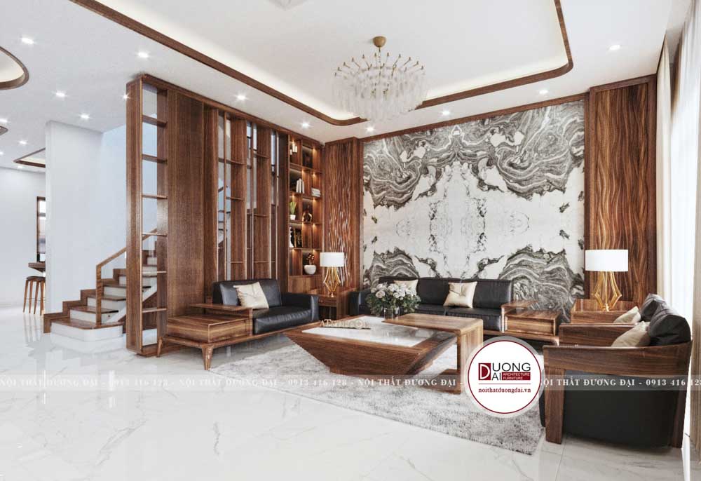 Mẫu thiết kế phòng khách gỗ óc chó biệt thự nhàMẫu thiết kế phòng khách gỗ óc chó biệt thự nhà anh Tú ở Bắc Ninh