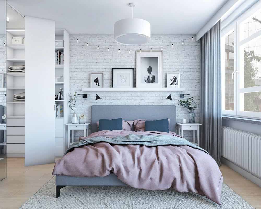 Nội thất phòng ngủ nổi bật giữa màu trắng thường thấy trong phong cách Bắc Âu