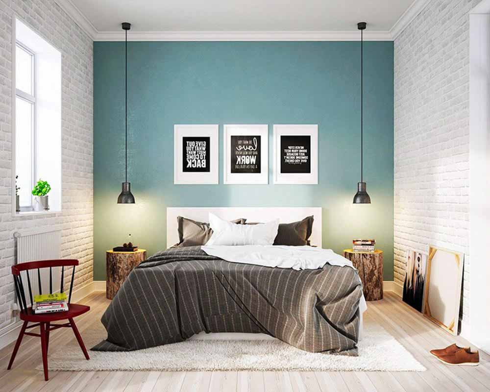 Phòng ngủ nổi bật với tone xanh lam mát dịu