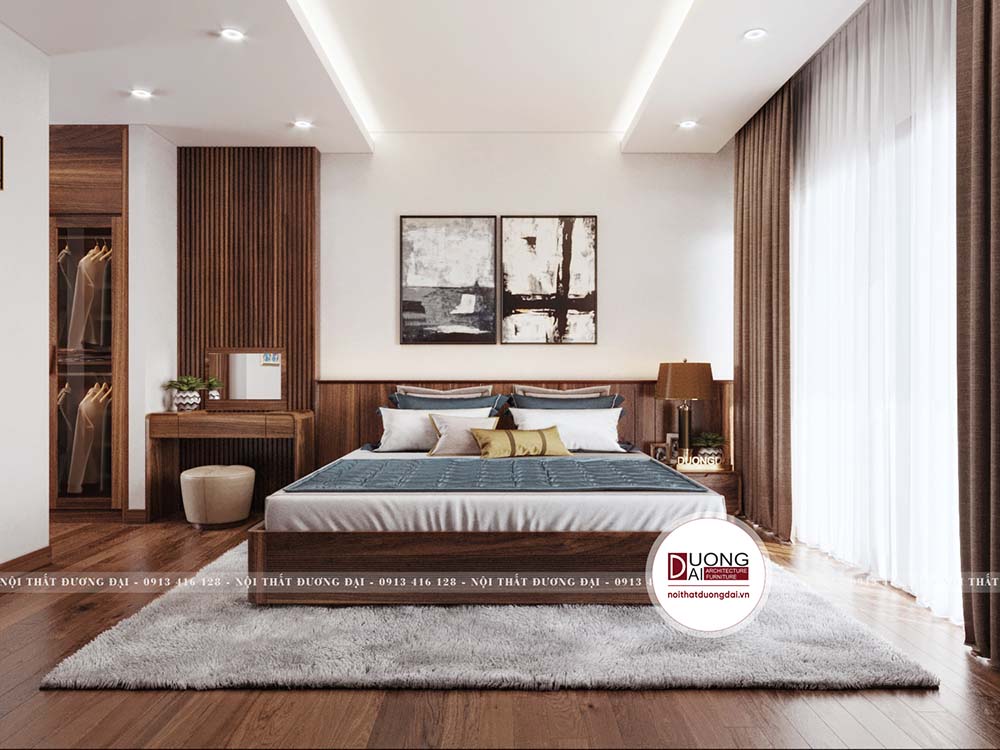 Giường ngủ gỗ sang trọng mang phong cách hiện đại.