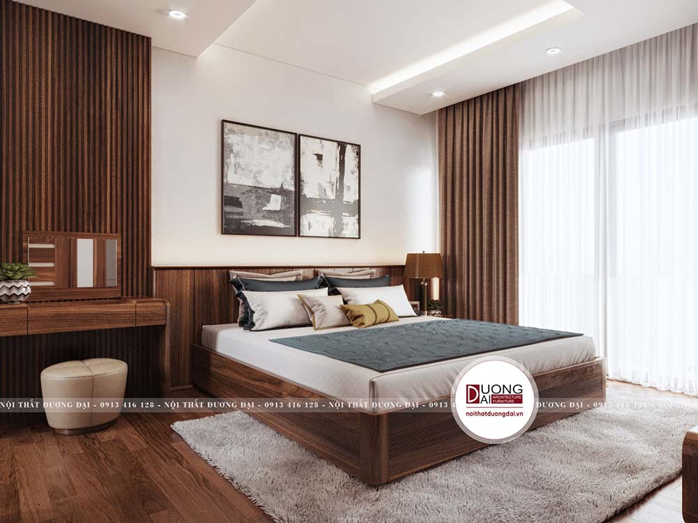 Thiết kế phòng ngủ Master đẹp ấn tượng từ gỗ tự nhiên cao cấp.