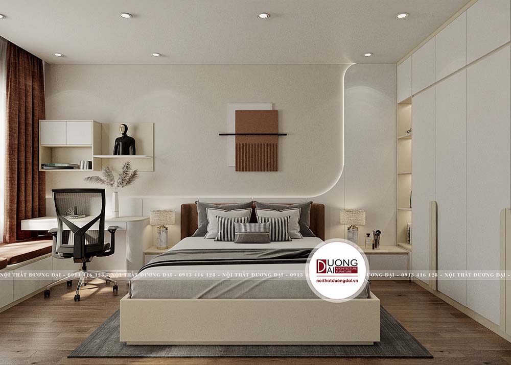 Nội thất giường tủ được bố trí phù hợp với diện tích phòng.
