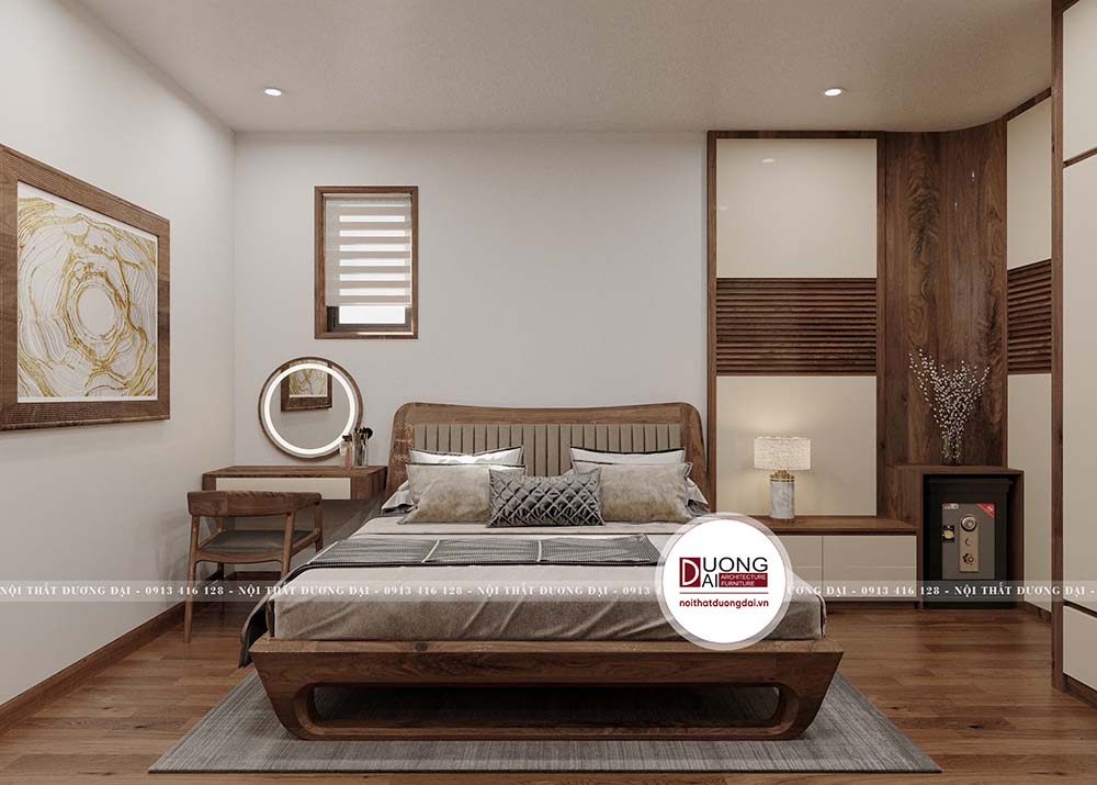 Thiết kế phòng ngủ master đẹp từ gỗ óc chó chất lượng cao.
